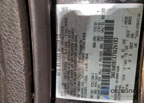 2007 Mercury Milan Premier z USA, uszkodzony, nr VIN 3MEHM081X7R626183